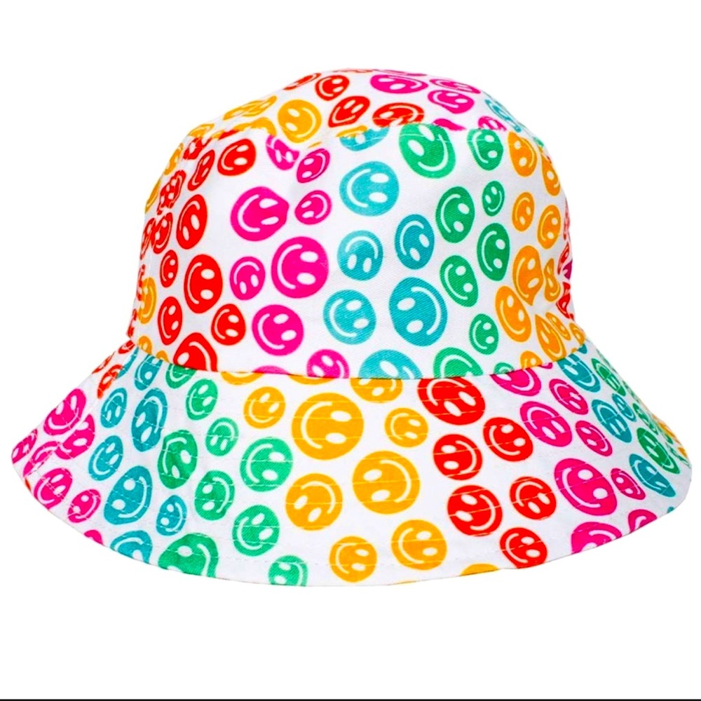 😀NWT NEON SMILEY FACE TRENDY BUCKET HAT!